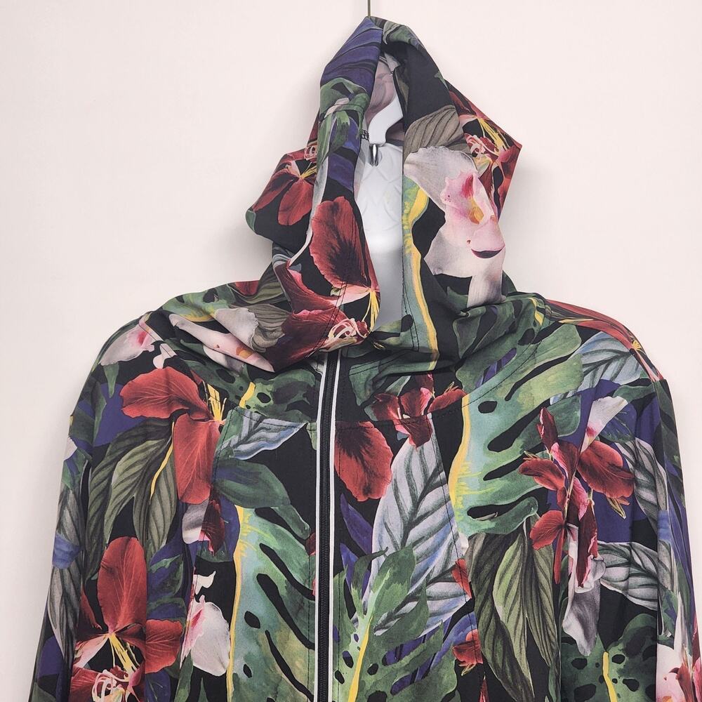 C&C California XL Floral Hooded Zip Jacket Drawstring Waist Windbreaker